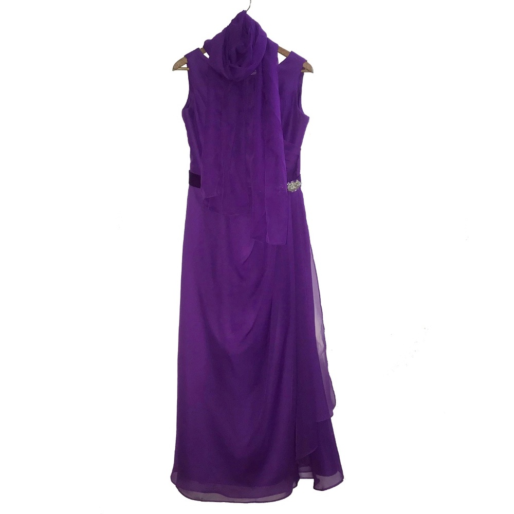 Purple Chiffon Rhinestones Bridesmaid Gala Dress